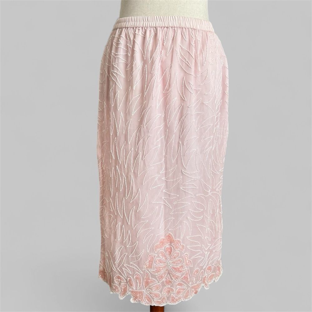 Vintage 80's Patra Baby Pink Beaded Pencil Skirt